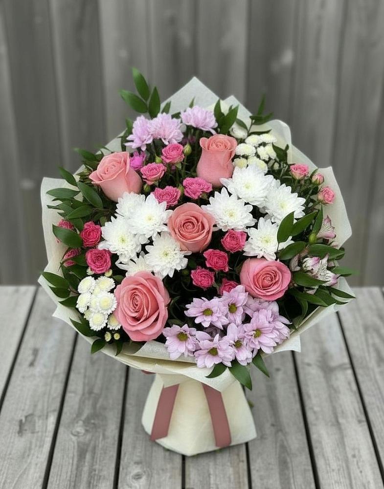 Букет цветов из: Альстромерии, Гвоздики, Розы и Хризантемы в Саблинском