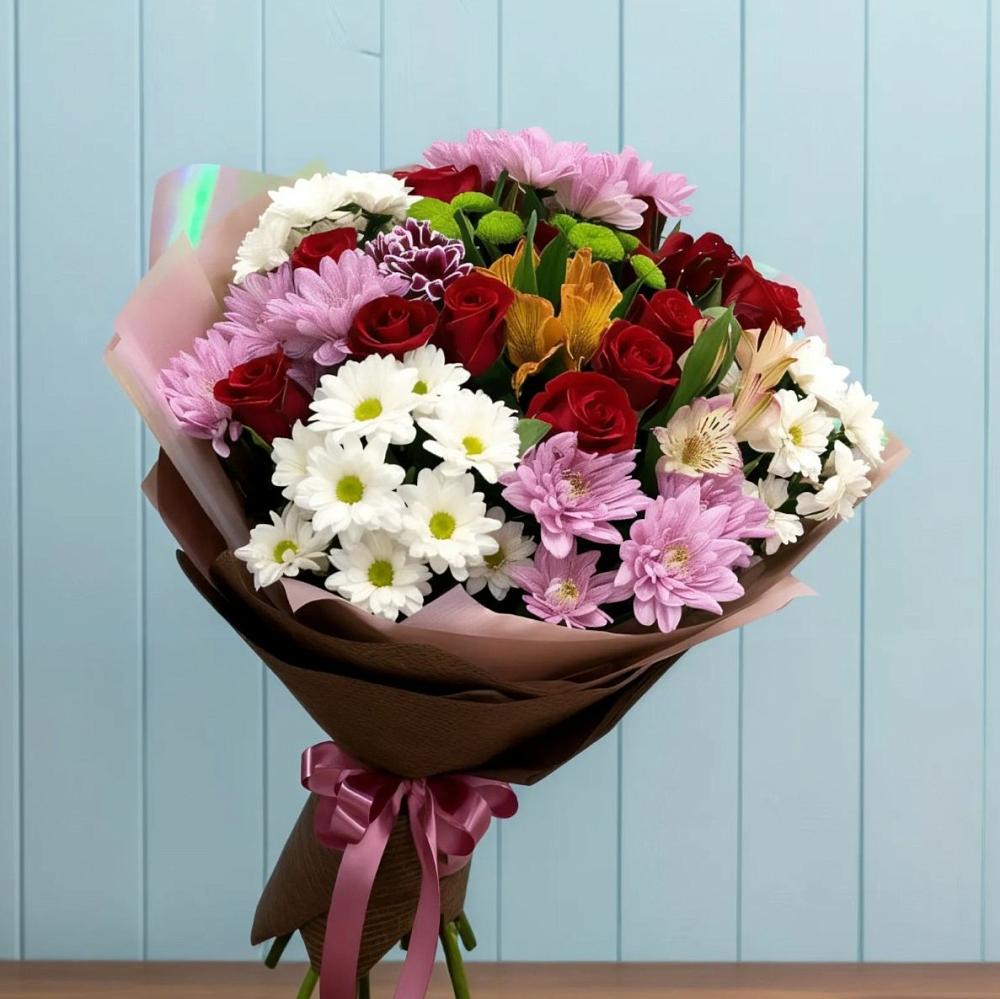 Букет цветов из: Розы, Хризантемы и Альстромерии в Саблинском